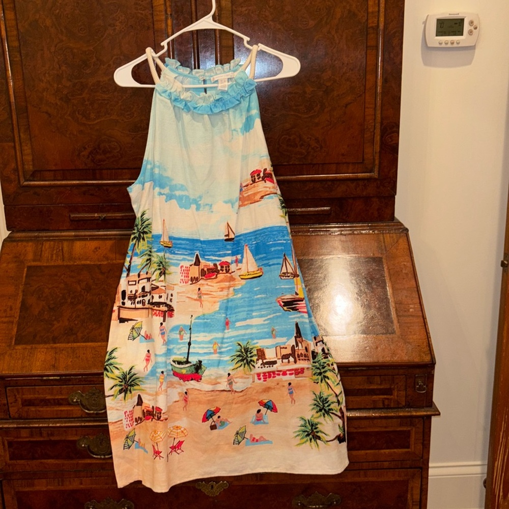 London Times Light Blue Beach-Print Mini Sundress